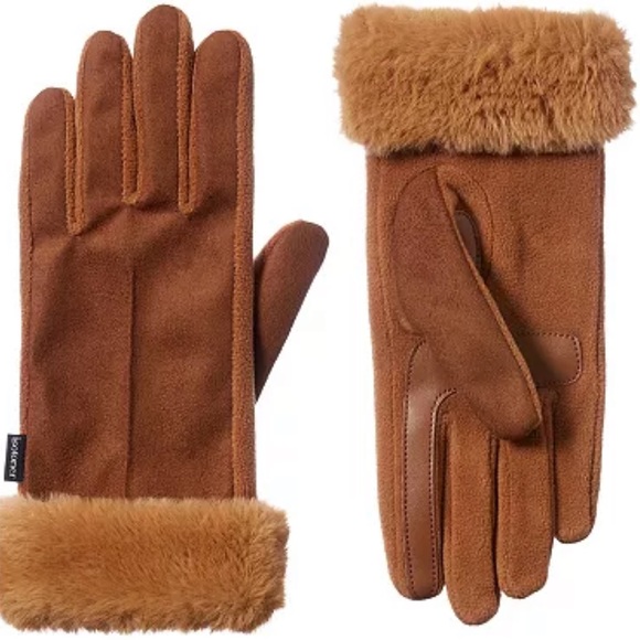 Women's isotoner Microsuede & Fleece Water Repellent Faux Fur Cuff Gloves - Picture 1 of 4